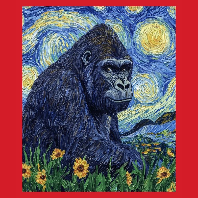 Gorilla Gorillas Monkey Van Gogh Style Starry Night
