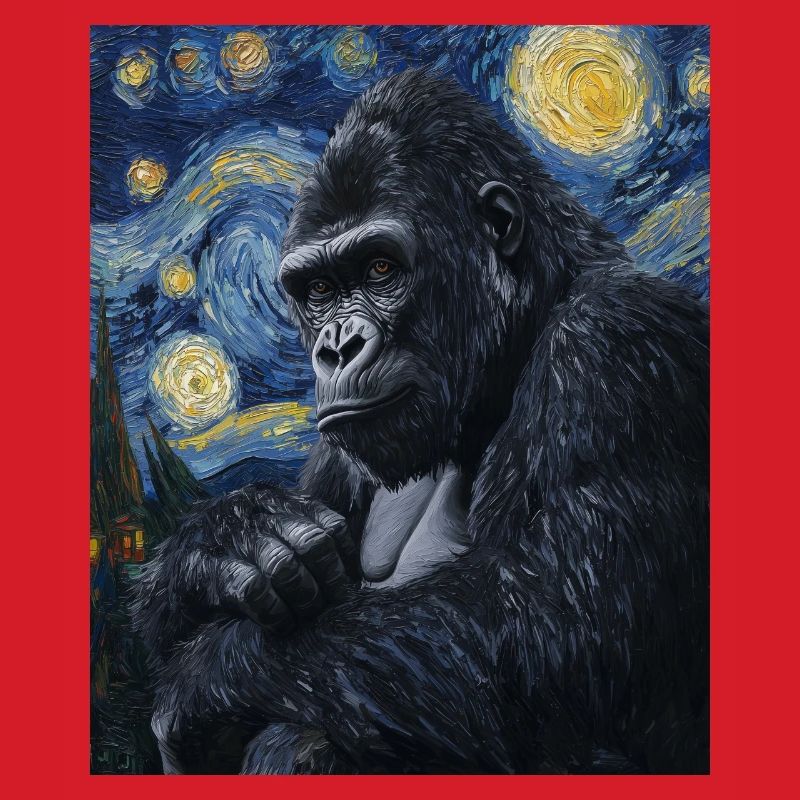 Gorilla Gorillas Monkey Van Gogh Style Starry Night