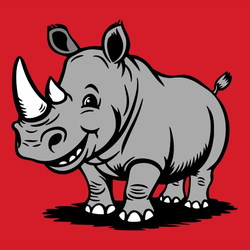 Witziger Rhino Cartoon im Graustil
