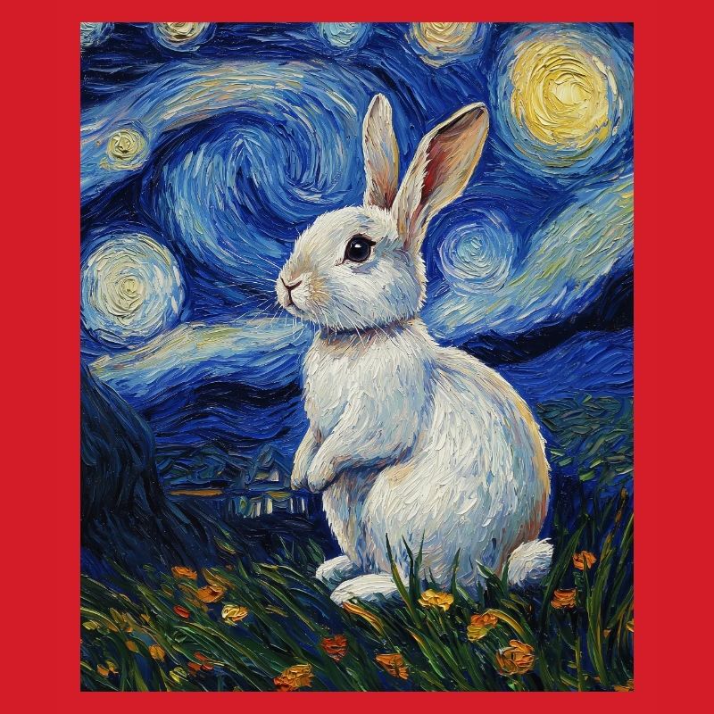 Bunny Rabbit Bunny Van Gogh Style Starry Night