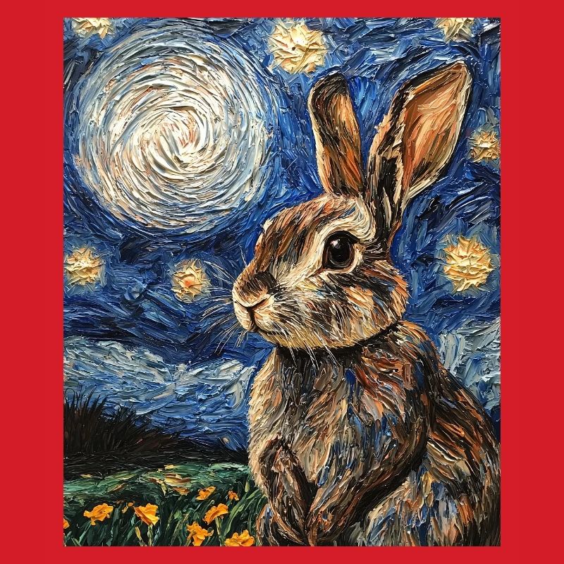 Bunny Rabbit Bunny Van Gogh Style Starry Night