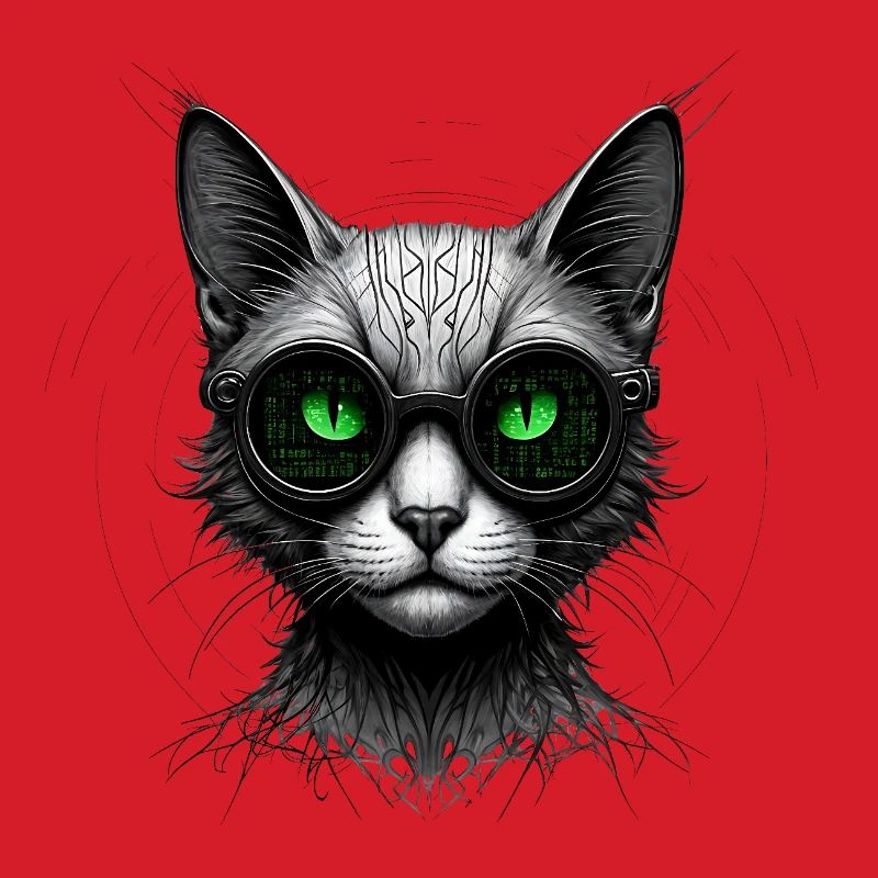 Green Eyes Computer Coder Geek Cat