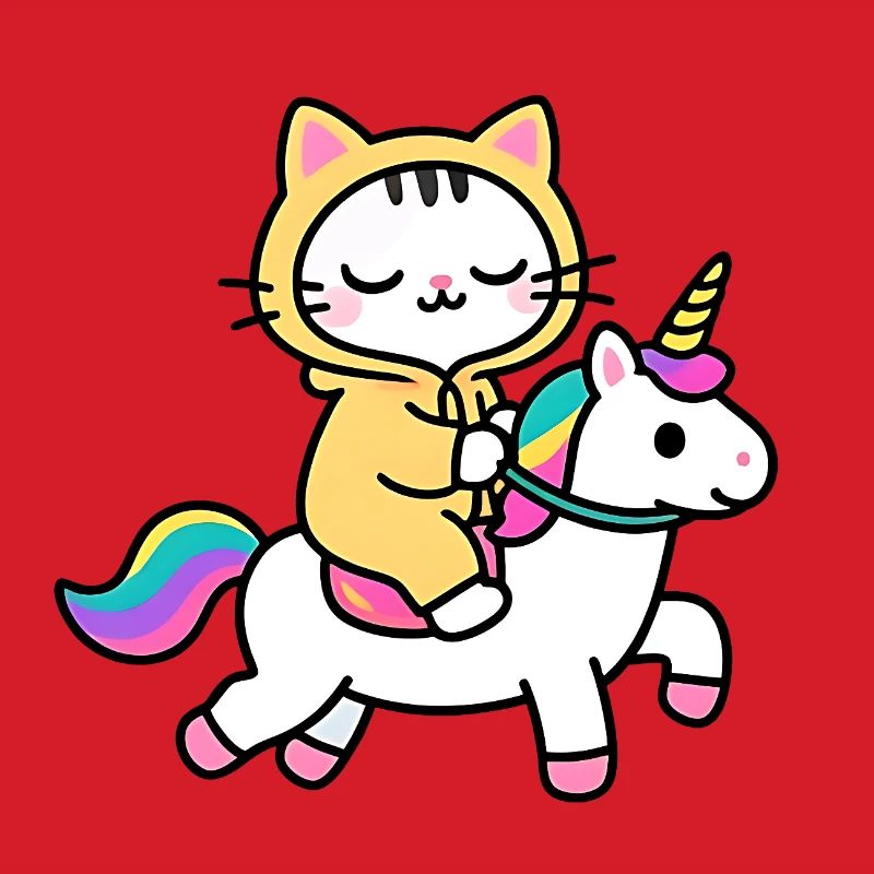 Katze auf einem Regenbogen-Einhorn