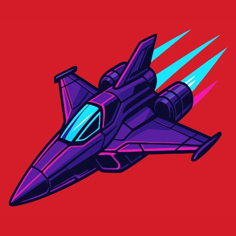 Neon-Kampfjet im Cyberstil