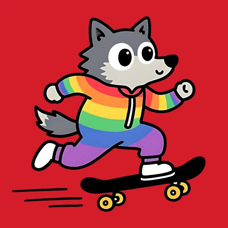 Regenbogen Wolf Schlittschuh