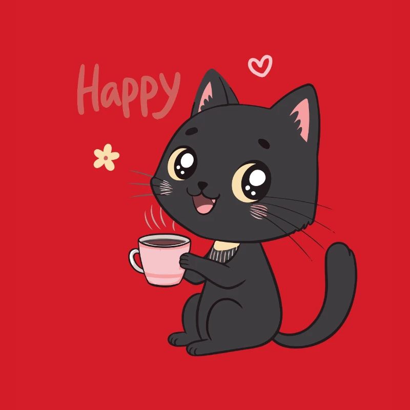 Schwarze Katze lächelt süßer Kaffee