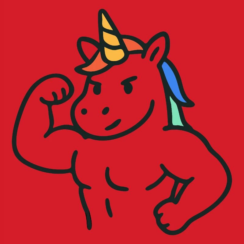 Starkes, flexierendes Einhorn mit bunten Mähnenkunst