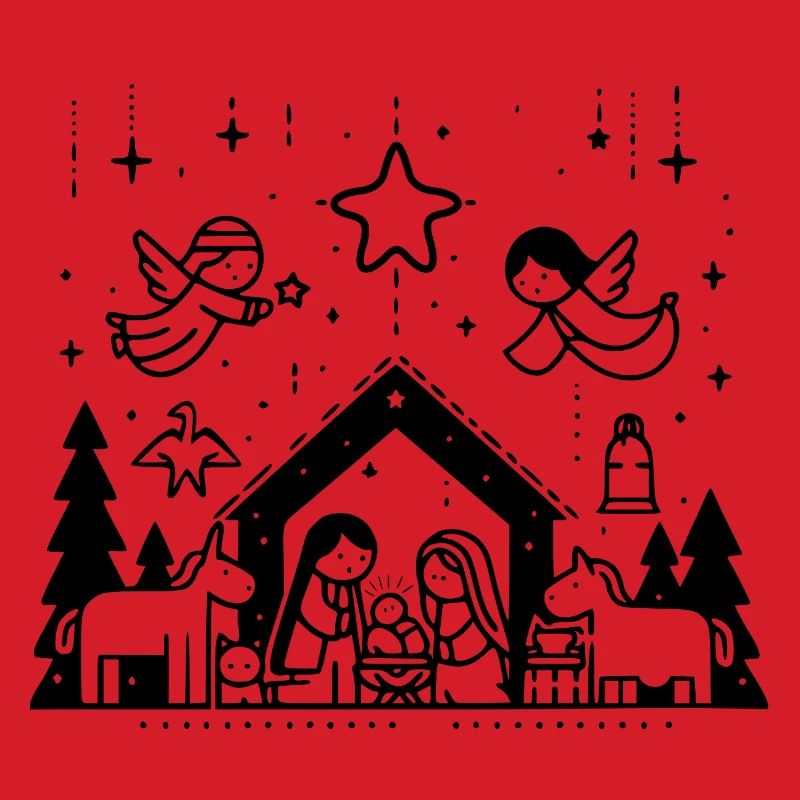 Weihnachtskrippe gezeichnet