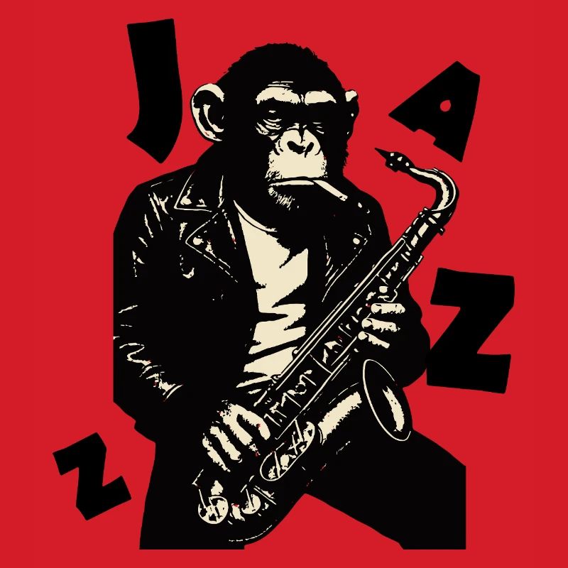 Saxophonaffe in Lederjacke