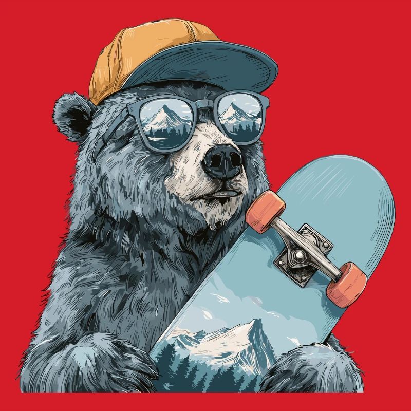 Bär Skater mit Bergreflexion