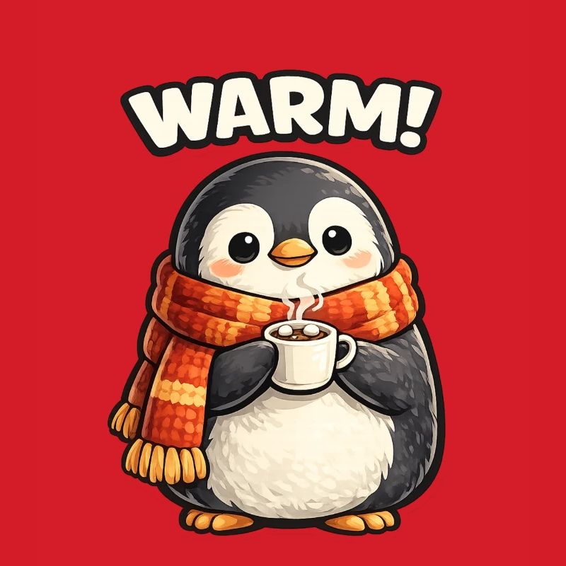 Wärmender Pinguin mit Kaffee