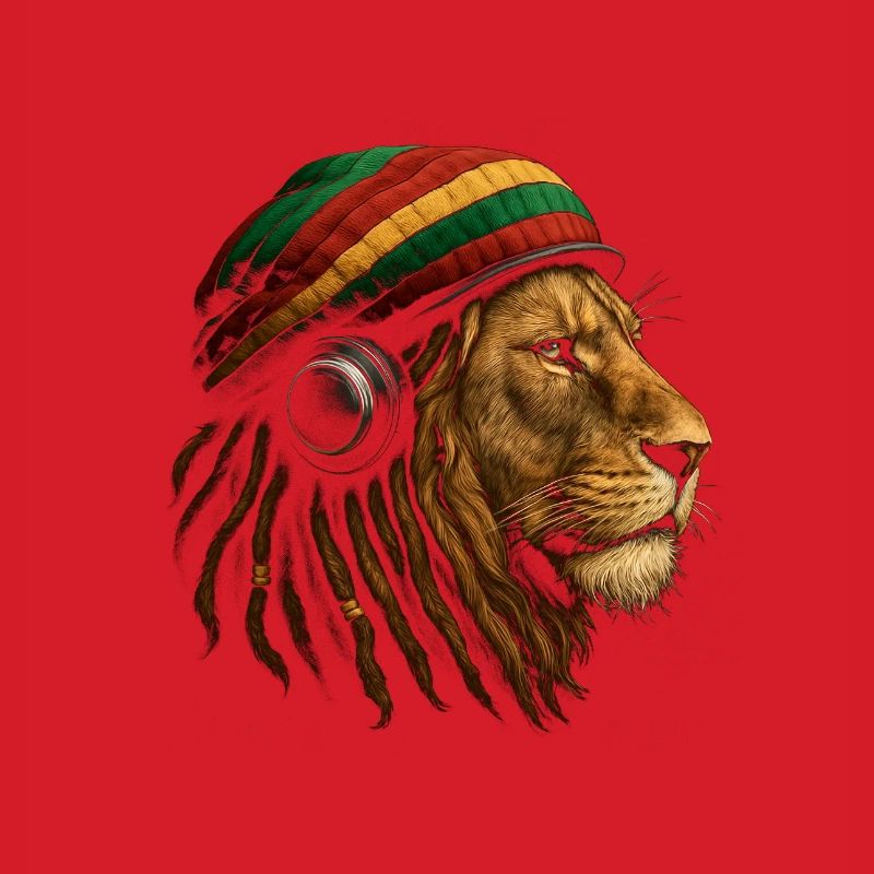 Löwe mit Rastafari Kopfhörer