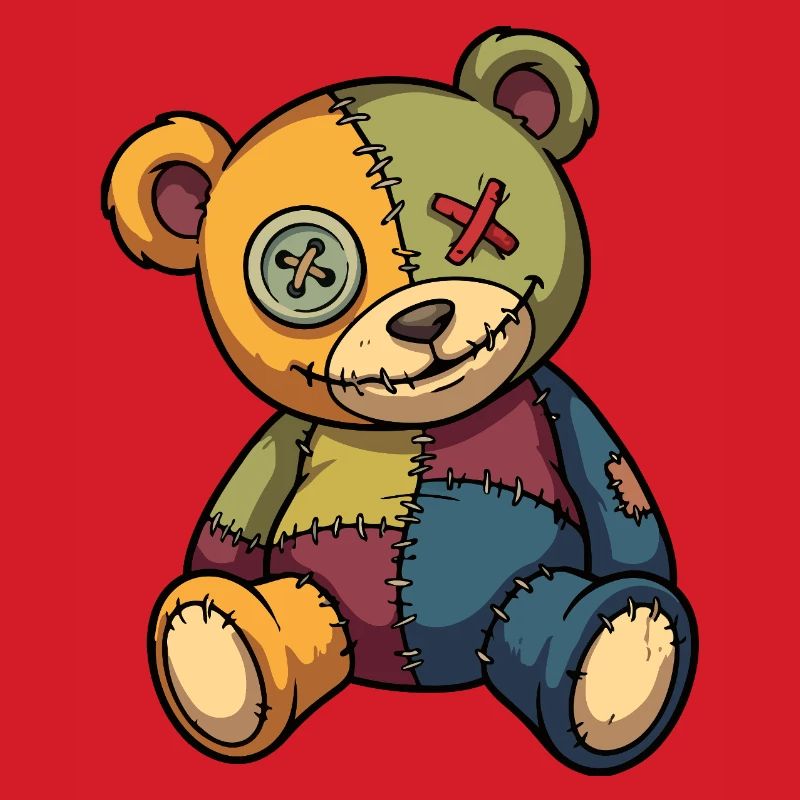 Patchwork Teddy Bear Unique Made of Patch Button Eye