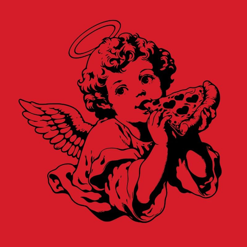 Pizza Engel – Cherub mit Pizzastück