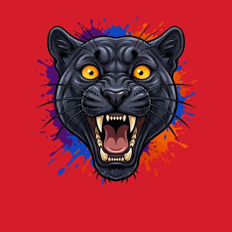 Schwarzer Pantherkopf mit Farbklecks