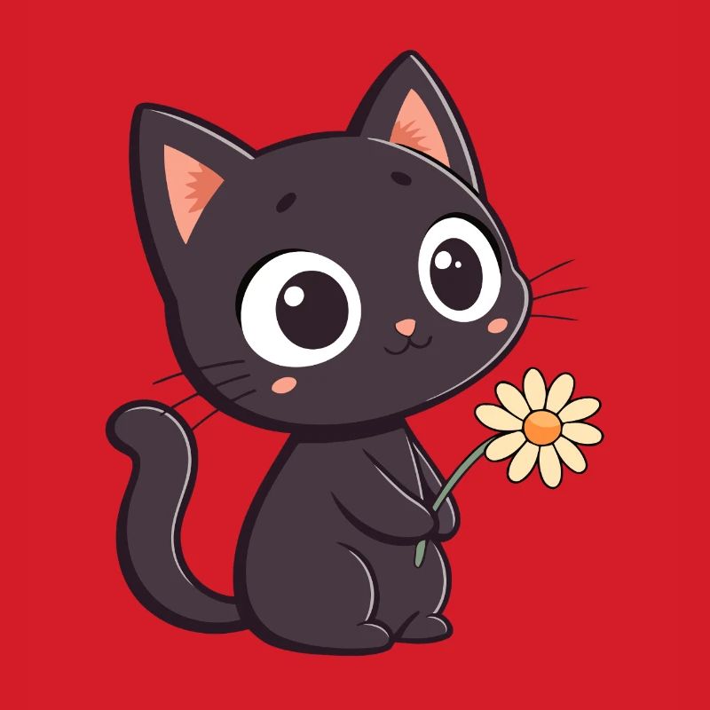 Schwarze Katze und Gänseblümchen