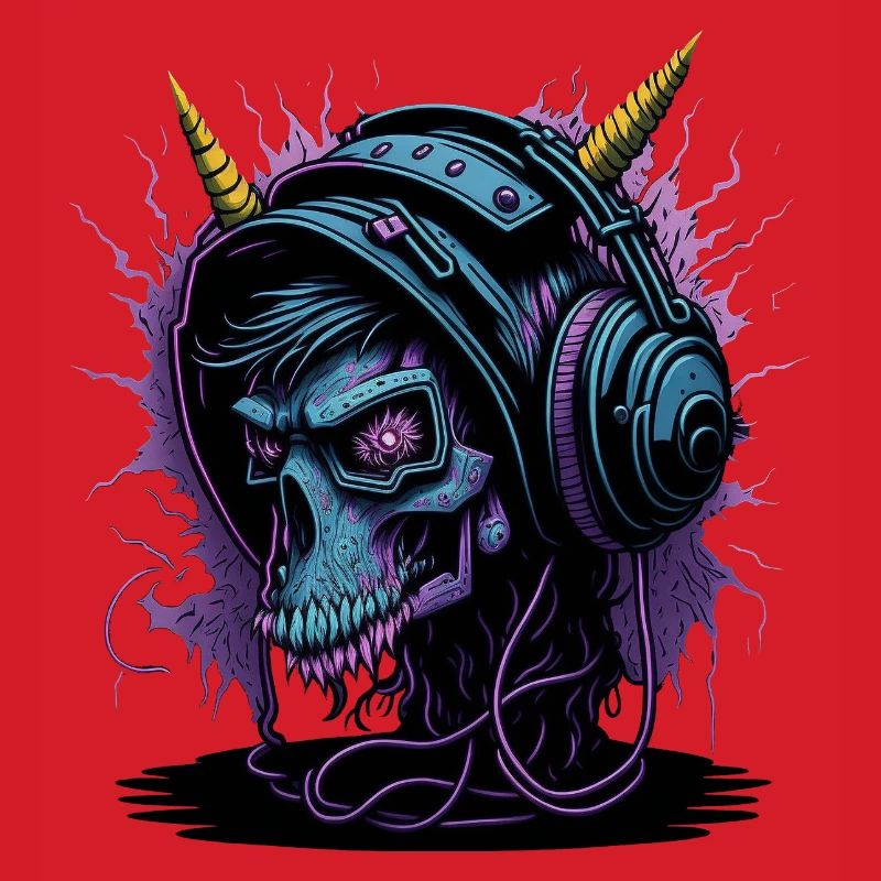Neon Skull mit Kopfhörern DJ