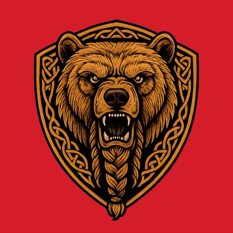 Brown bear in shield with braid