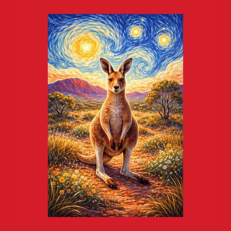 Kangaroo under Starry Night