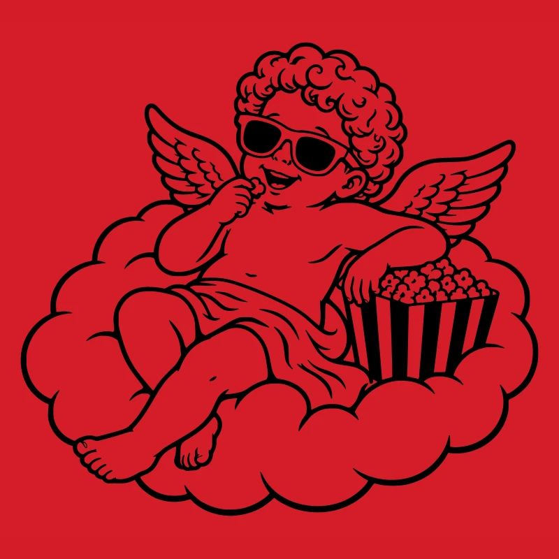 Un chérubin frissonne avec du pop-corn sur un nuage