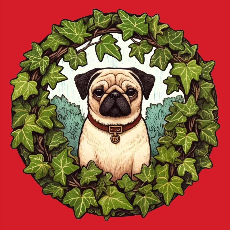 Mops im Efeukranz