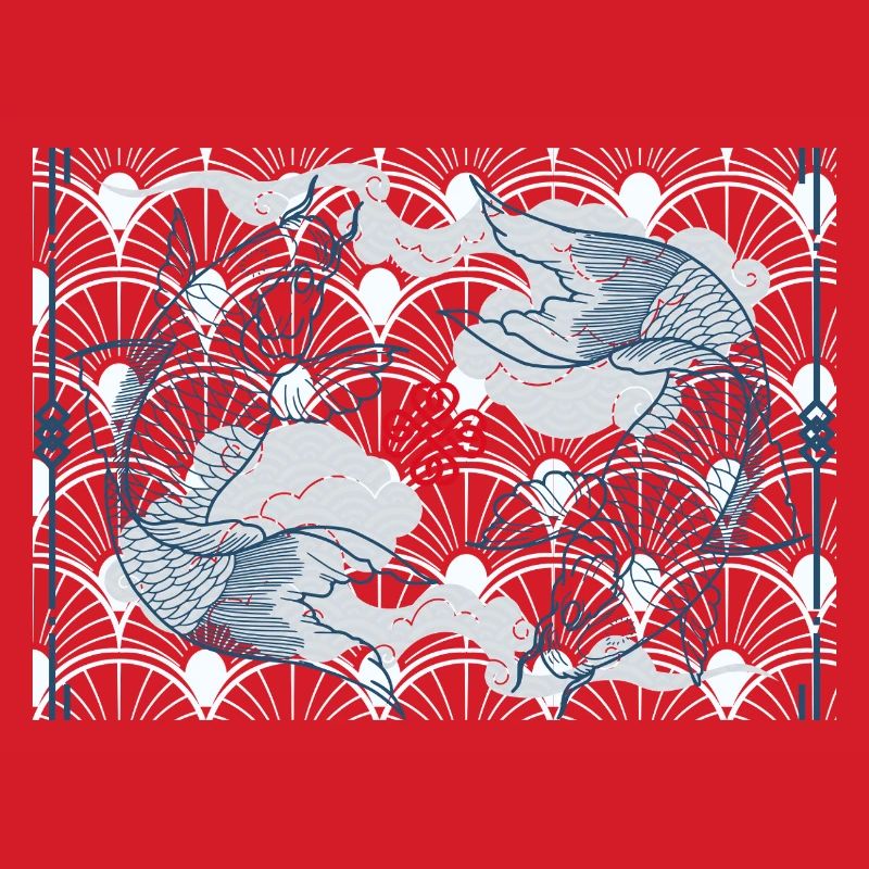 Koi fish in blue wave pattern japan koi