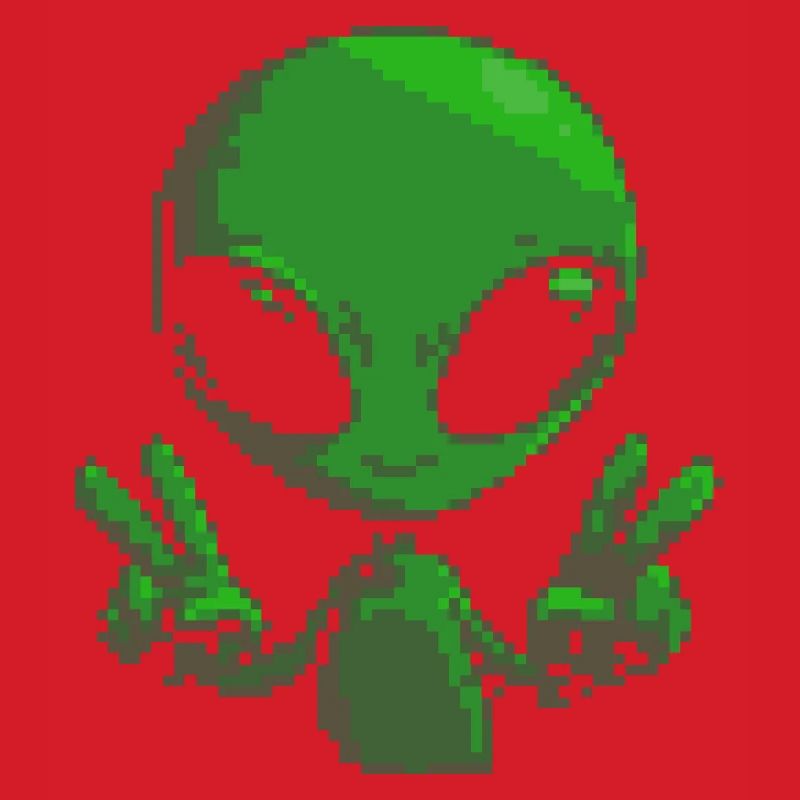 Pixel Alien Peace Sign