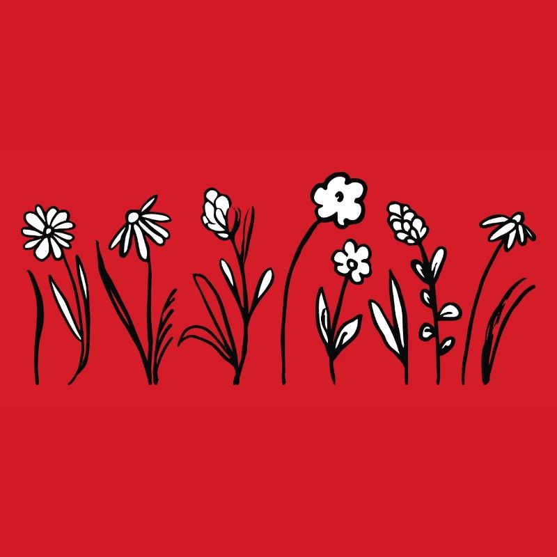 Handgezeichnete Blumen mit Blättern