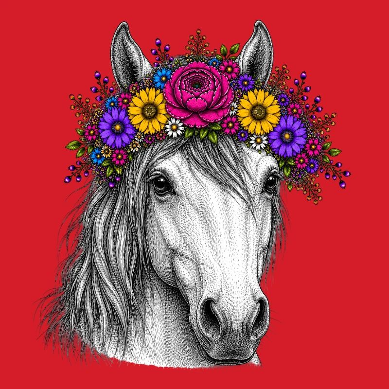 Pferd mit Blumenkranz