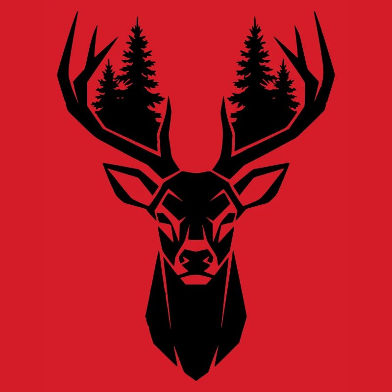 Deer Head Trees Forest Silhouette