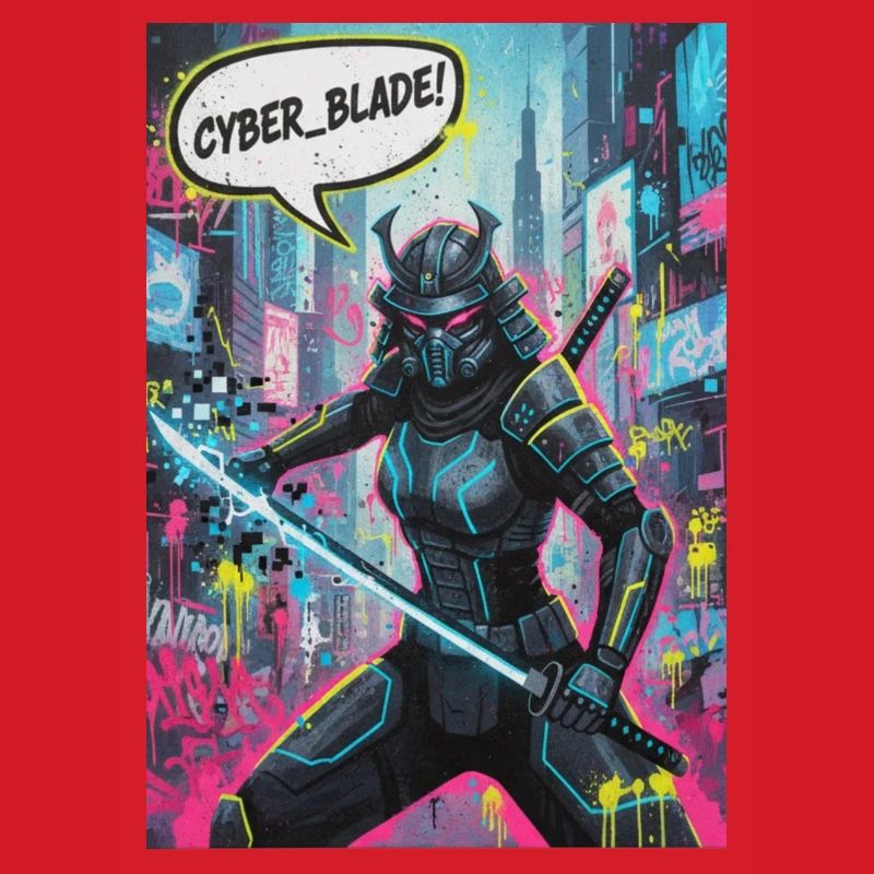 Cyber Samurai Neon Graffiti