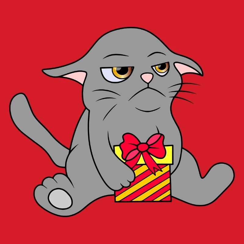 Grimmige Katze mit Geschenk