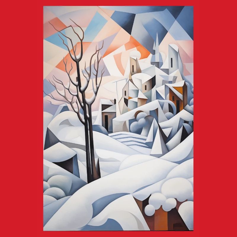 Verschneite Landschaft im geometrischen Stil