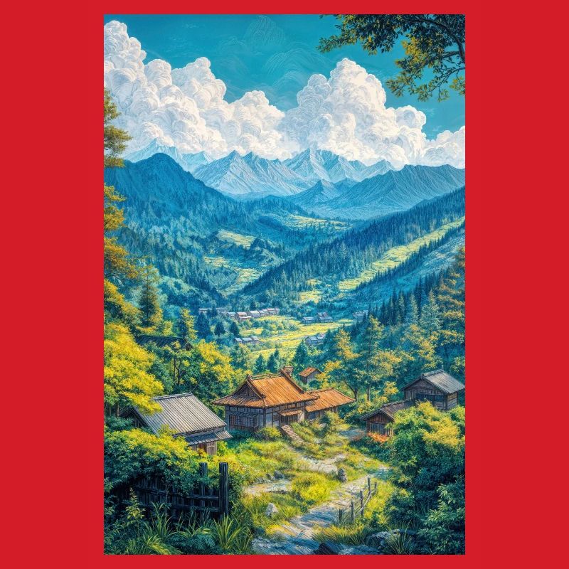 Illustration einer japanischen Landschaft