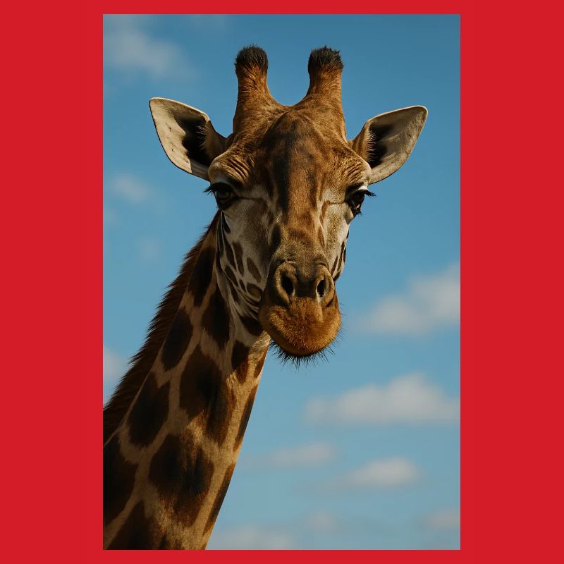 Giraffengesicht vor blauem Himmel