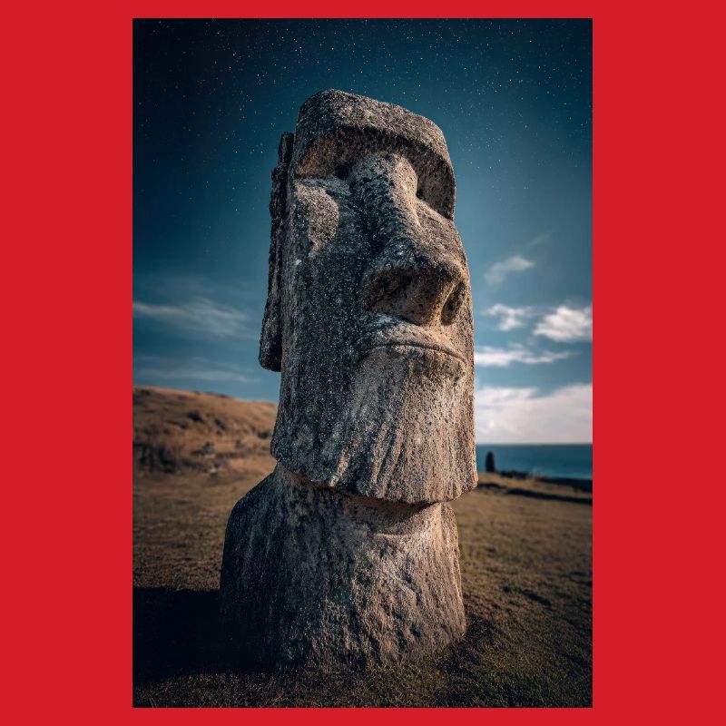 Cosmic Moai Under Starry Night