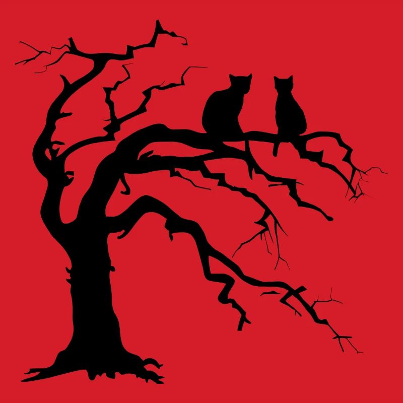 Dead tree with 2 cats silhouette