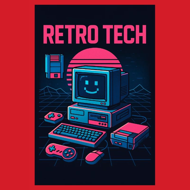Retro Tech Computer Grafikdesigner mit Lächeln