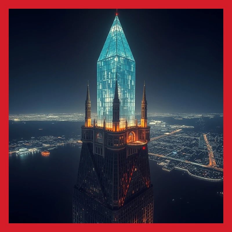 Glowing skyscraper at night