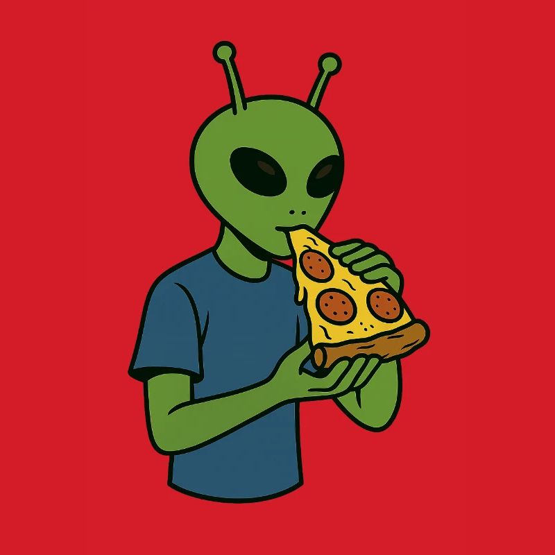 Alien mit Pizza-Snack-Design