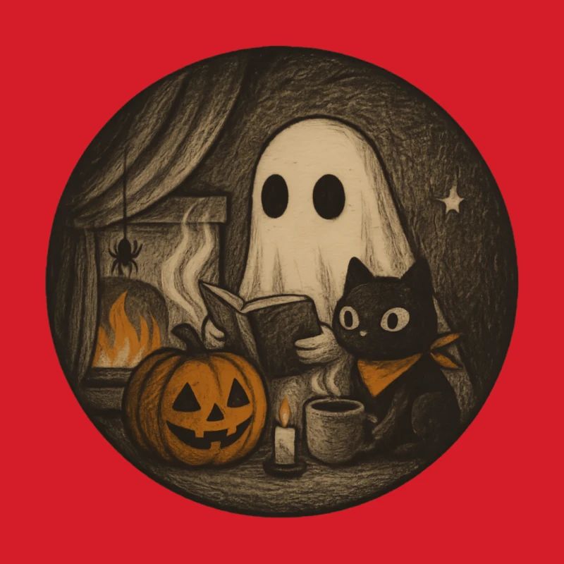 Cozy Halloween Scenario with Ghost and Pumpkin