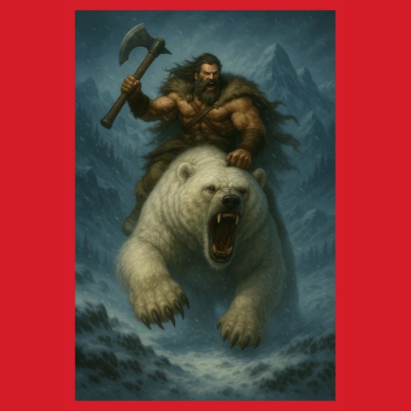 Wikingerkrieger auf Eisbär – Fa-Illustration