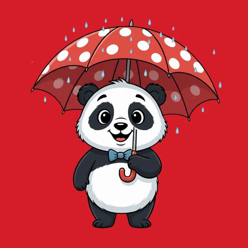 Panda mit rotem Regenturm