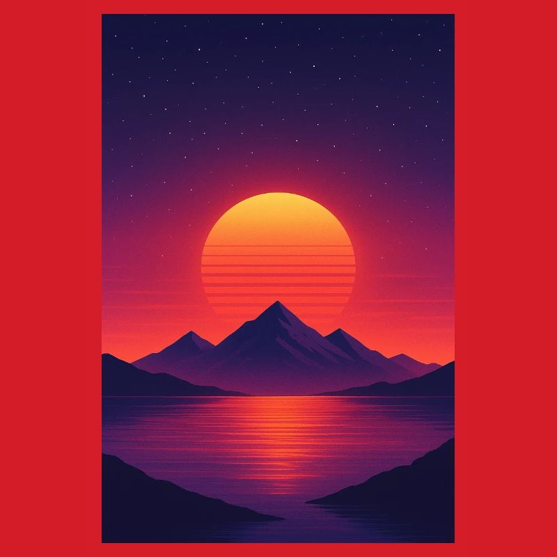 Sunset over alpine lake