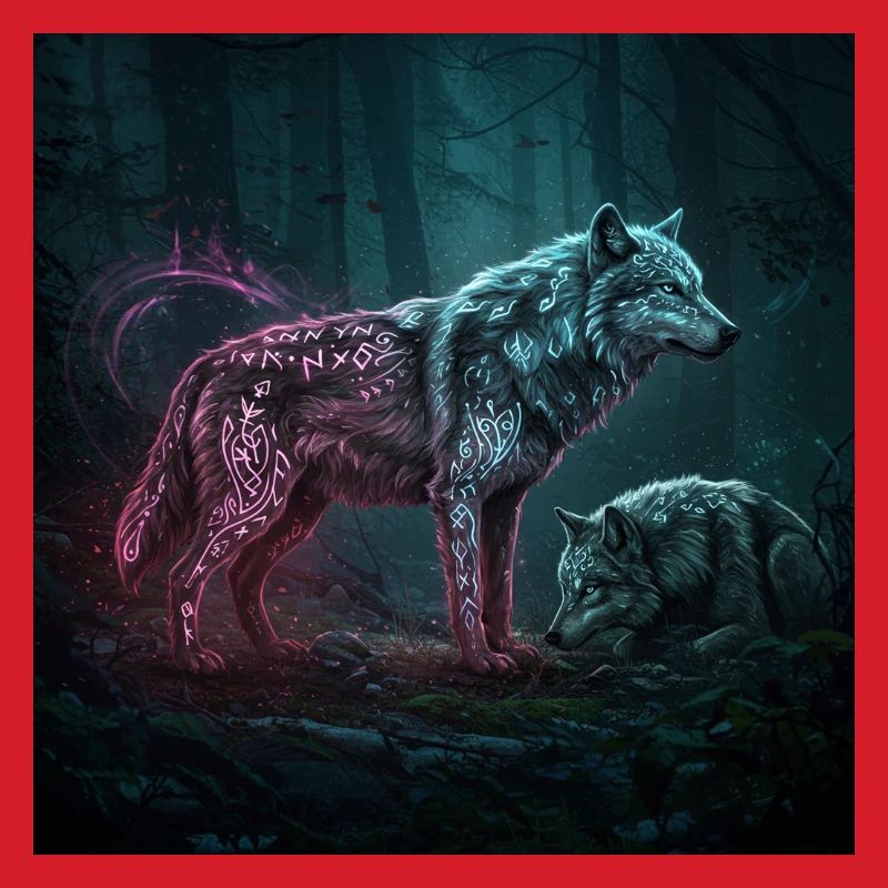 Neonrunen Wolfwald im Mondschein