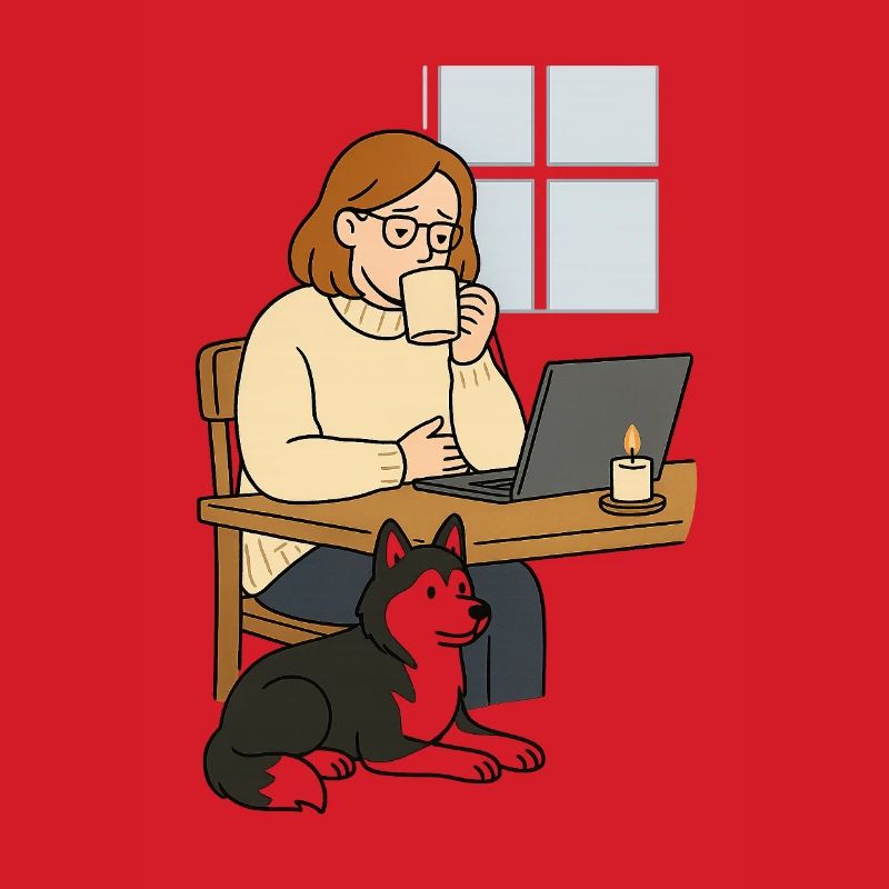 Kaffeepause im Homeoffice Hund