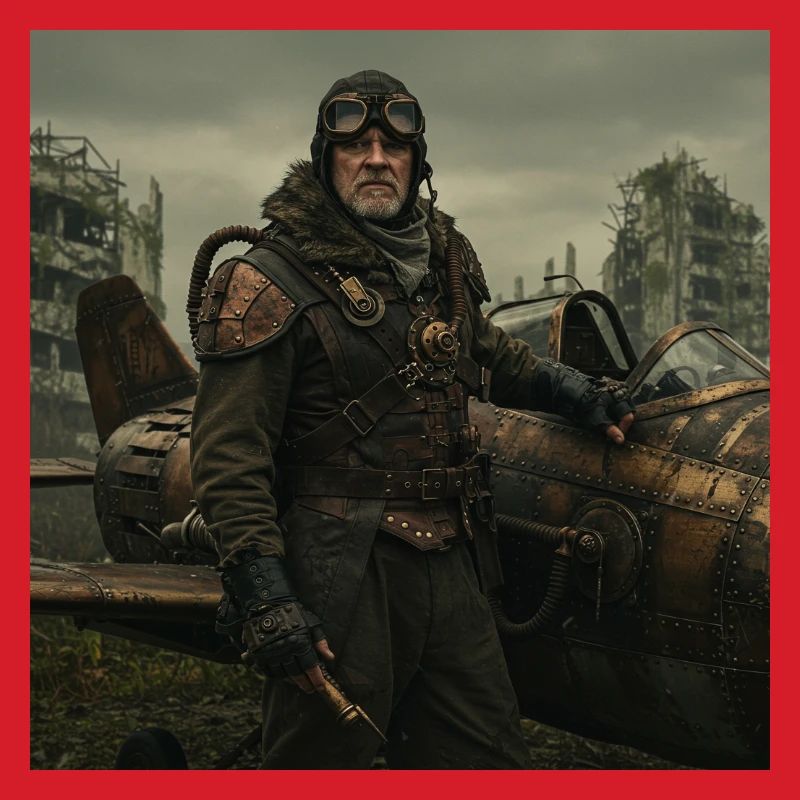 Steampunk Pilot on Post-Apocalyptic Ruins