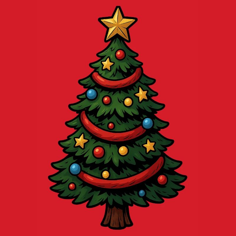Comic-Weihnachtsbaum bunt geschmückt
