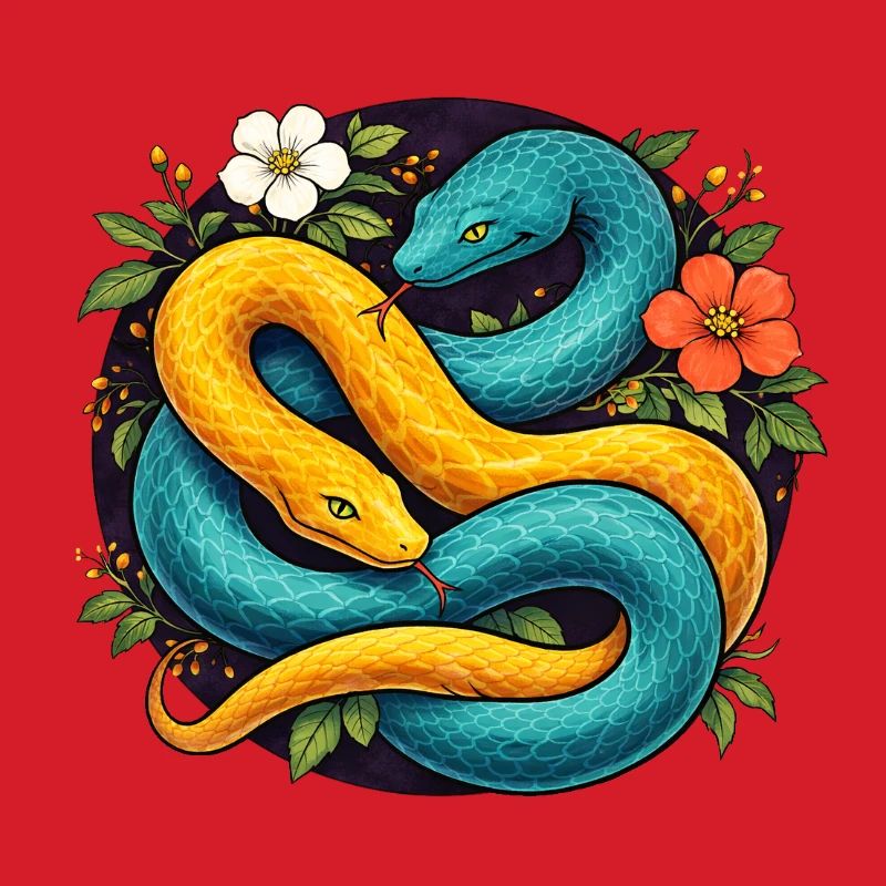 Deux serpents python dans l’anneau fleuri