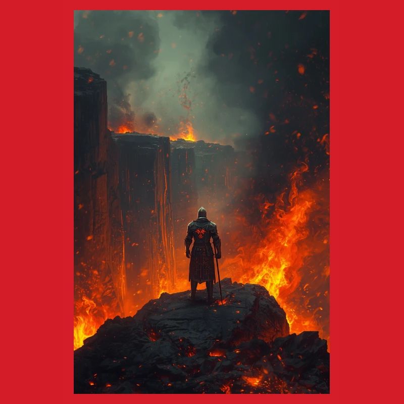 Flammender Ritter am Lavafeld